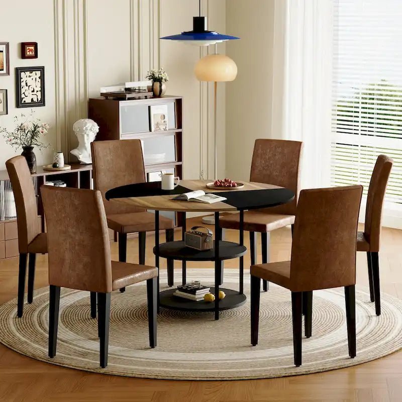 Ensemble de salle à manger moderne, table ronde avec rangement et chaises de salle à manger en tissu technique, facile à installer