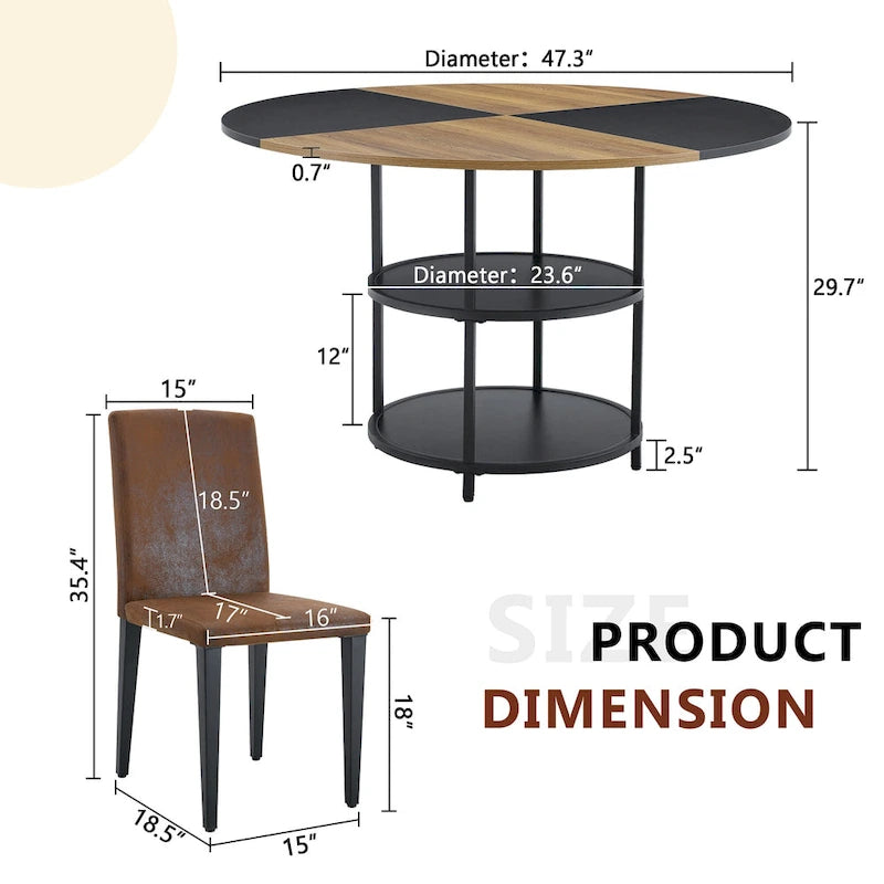 Ensemble de salle à manger moderne, table ronde avec rangement et chaises de salle à manger en tissu technique, facile à installer