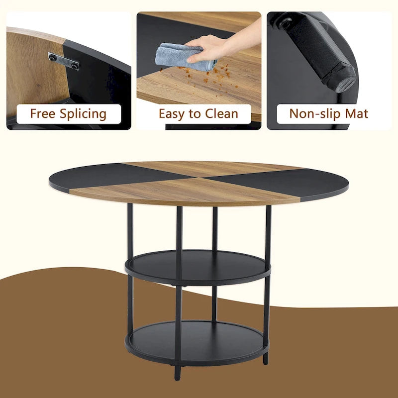 Ensemble de salle à manger moderne, table ronde avec rangement et chaises de salle à manger en tissu technique, facile à installer