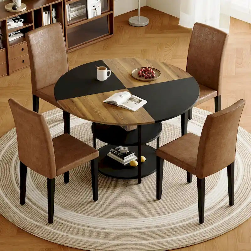 Ensemble de salle à manger moderne, table ronde avec rangement et chaises de salle à manger en tissu technique, facile à installer