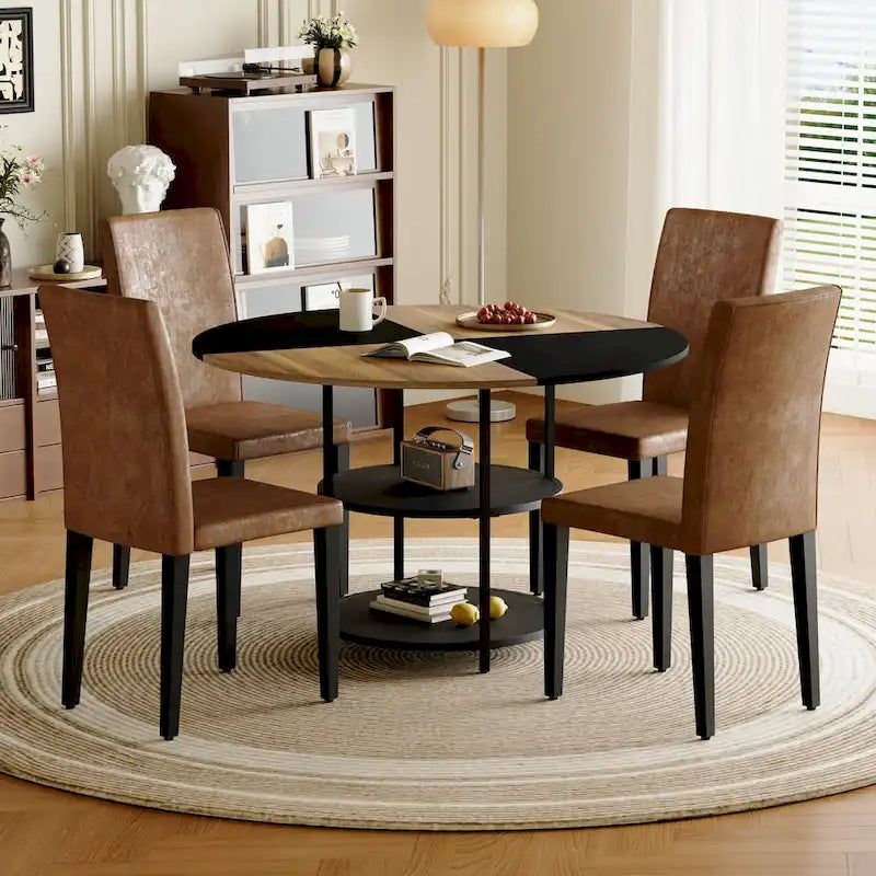 Ensemble de salle à manger moderne, table ronde avec rangement et chaises de salle à manger en tissu technique, facile à installer