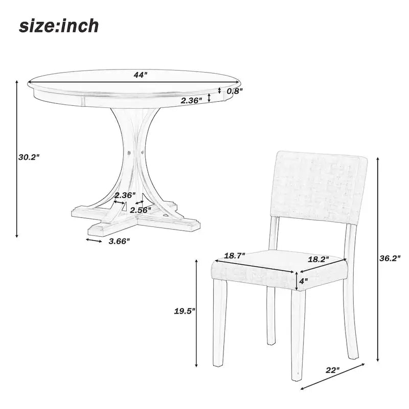 Ensemble de salle à manger rond 5 pièces rétro, ensemble de table à manger de cuisine style ferme avec pieds de table en tréteaux incurvés pour salle à manger