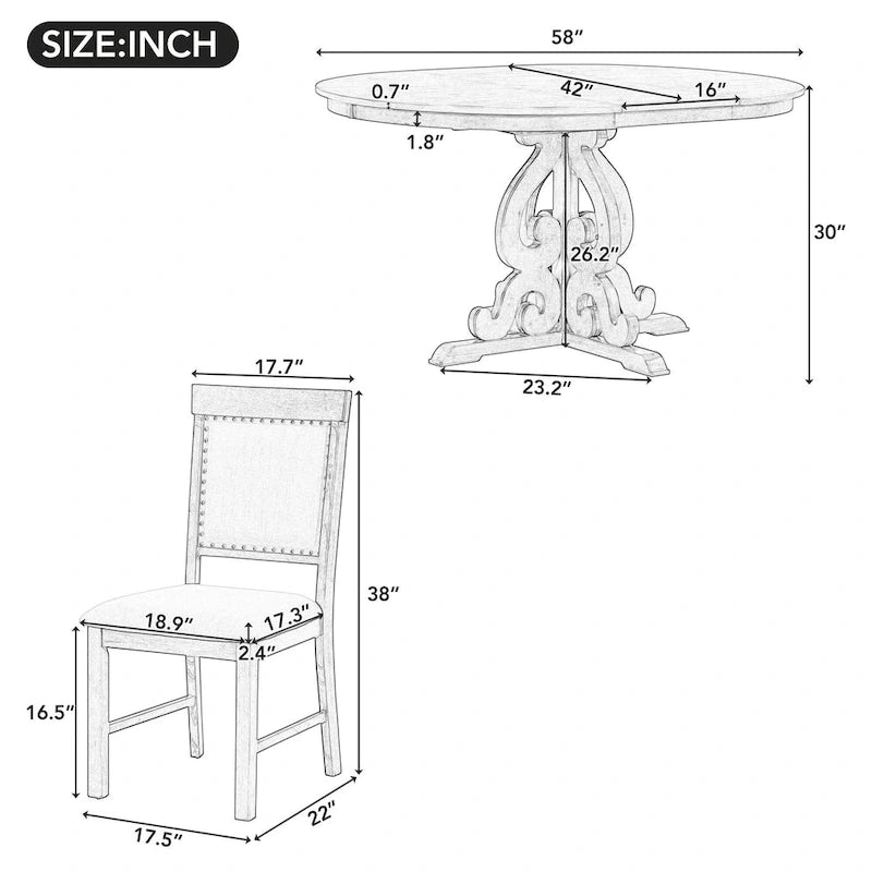 Ensemble de salle à manger fonctionnel rétro, table et chaises extensibles avec rallonges amovibles et pliables pour la salle à manger et la cuisine