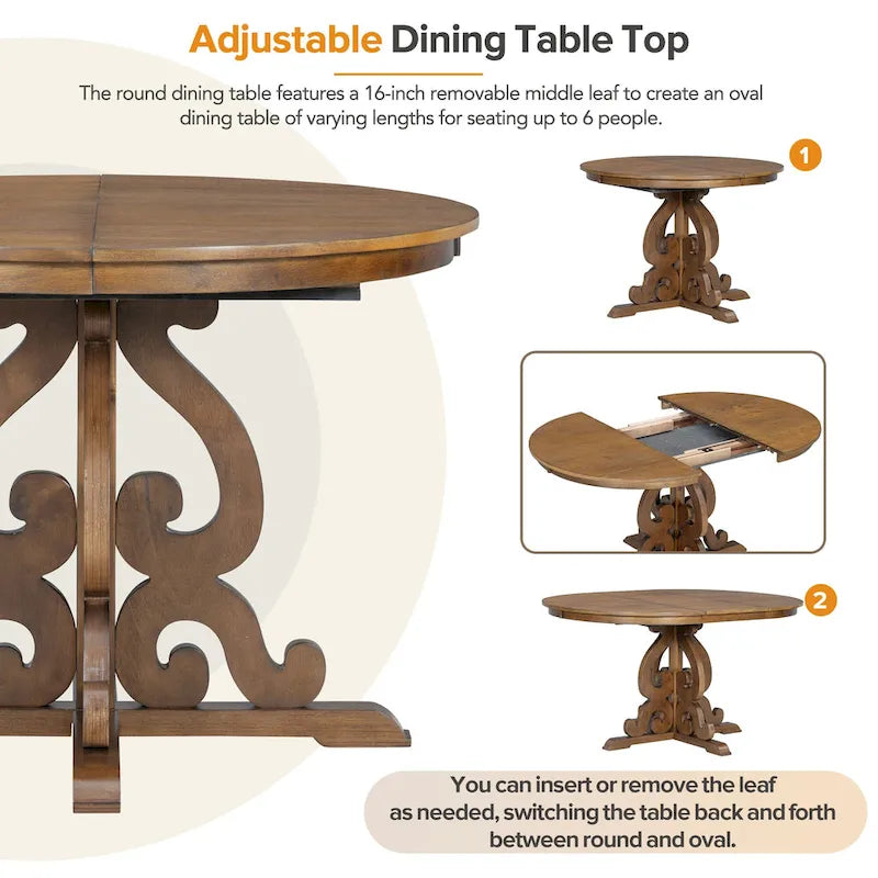 Ensemble de salle à manger fonctionnel rétro, table et chaises extensibles avec rallonges amovibles et pliables pour la salle à manger et la cuisine