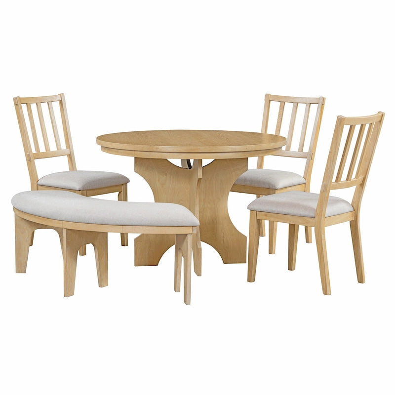 Ensembles Table et Chaises de Salle à Manger Style Campagne Moderne, Ensembles Table et Chaises de Salle à Manger Multifonctionnels avec Base de Table Courbe et Banc Incurvé