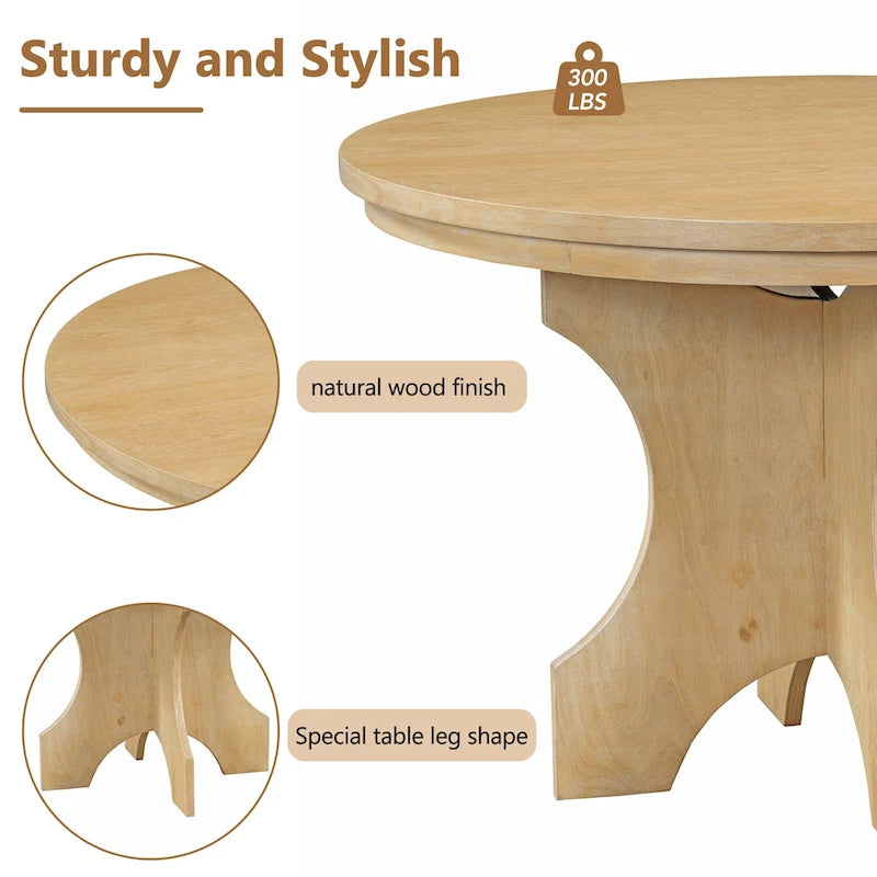 Ensembles Table et Chaises de Salle à Manger Style Campagne Moderne, Ensembles Table et Chaises de Salle à Manger Multifonctionnels avec Base de Table Courbe et Banc Incurvé