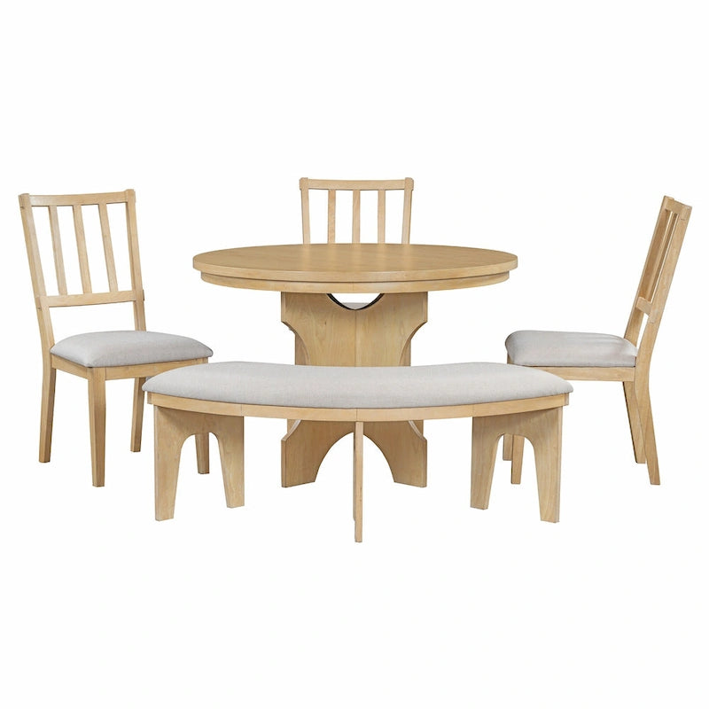 Ensembles Table et Chaises de Salle à Manger Style Campagne Moderne, Ensembles Table et Chaises de Salle à Manger Multifonctionnels avec Base de Table Courbe et Banc Incurvé