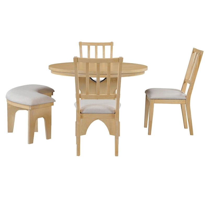 Ensembles Table et Chaises de Salle à Manger Style Campagne Moderne, Ensembles Table et Chaises de Salle à Manger Multifonctionnels avec Base de Table Courbe et Banc Incurvé