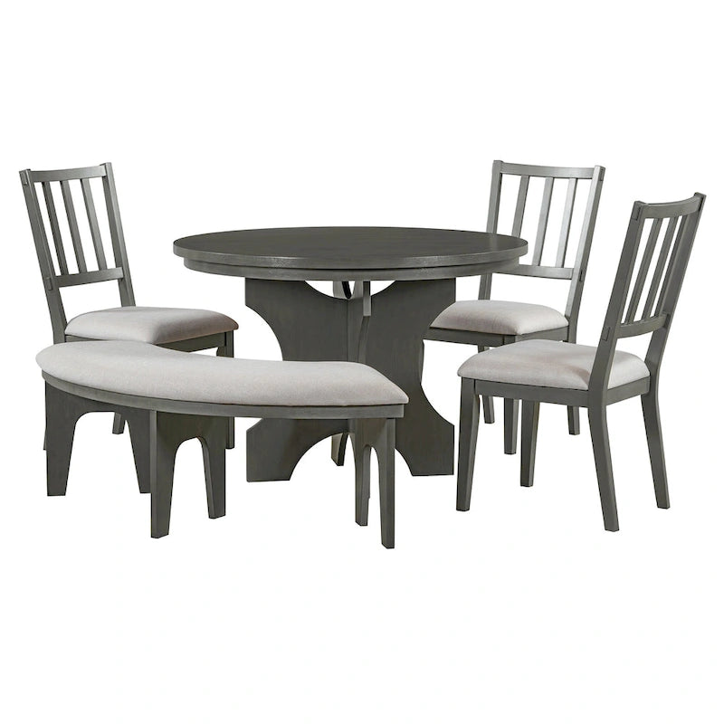 Ensembles Table et Chaises de Salle à Manger Style Campagne Moderne, Ensembles Table et Chaises de Salle à Manger Multifonctionnels avec Base de Table Courbe et Banc Incurvé