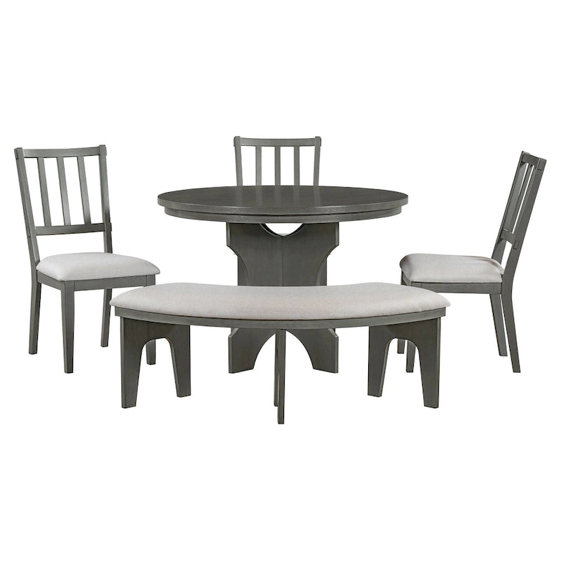 Ensembles Table et Chaises de Salle à Manger Style Campagne Moderne, Ensembles Table et Chaises de Salle à Manger Multifonctionnels avec Base de Table Courbe et Banc Incurvé