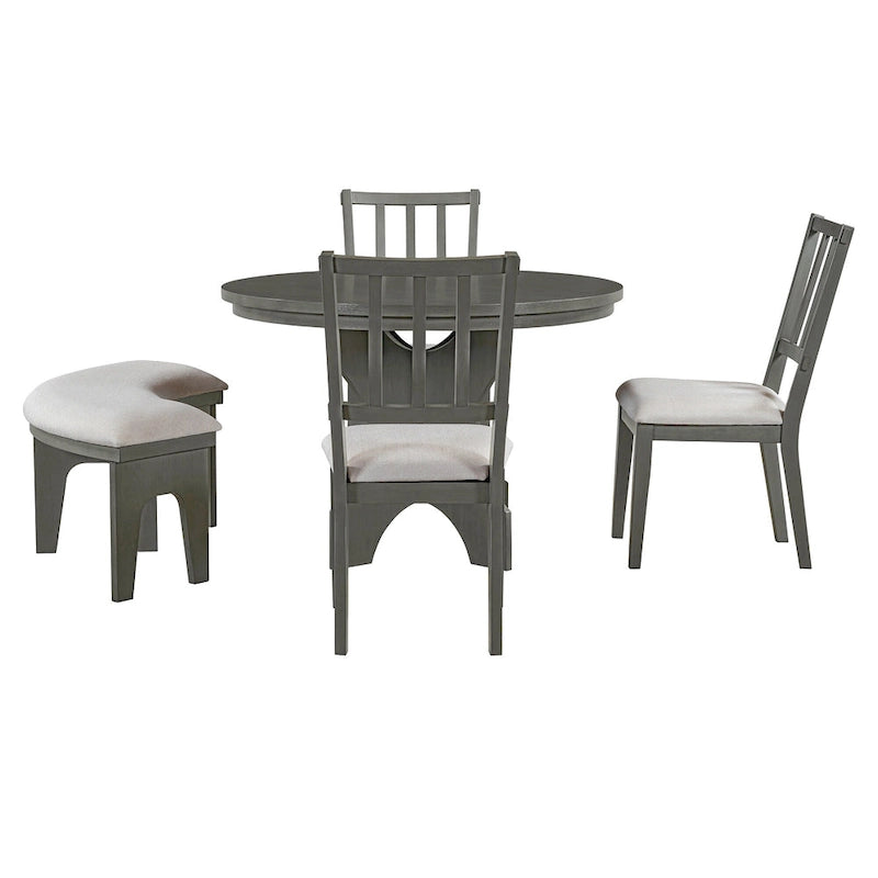 Ensembles Table et Chaises de Salle à Manger Style Campagne Moderne, Ensembles Table et Chaises de Salle à Manger Multifonctionnels avec Base de Table Courbe et Banc Incurvé