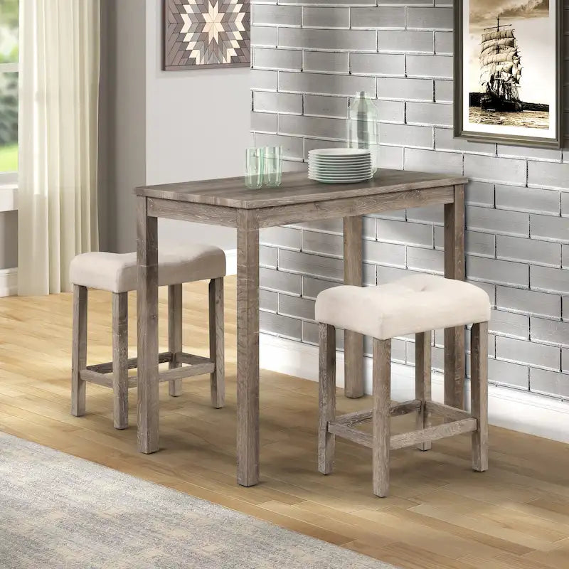 Ensemble de salle à manger 3 pièces à hauteur de comptoir, petite table de salle à manger et chaises d'appartement avec tabourets rembourrés capitonnés pour la cuisine