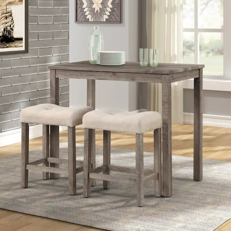 Ensemble de salle à manger 3 pièces à hauteur de comptoir, petite table de salle à manger et chaises d'appartement avec tabourets rembourrés capitonnés pour la cuisine