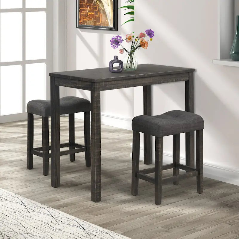 Ensemble de salle à manger 3 pièces à hauteur de comptoir, petite table de salle à manger et chaises d'appartement avec tabourets rembourrés capitonnés pour la cuisine