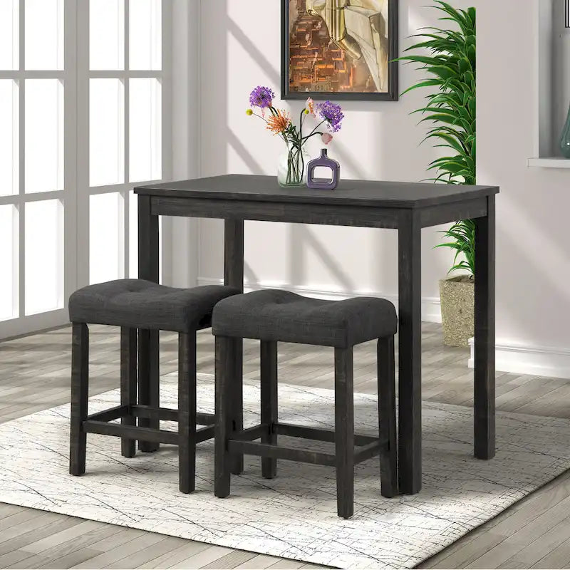 Ensemble de salle à manger 3 pièces à hauteur de comptoir, petite table de salle à manger et chaises d'appartement avec tabourets rembourrés capitonnés pour la cuisine