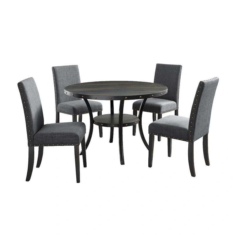 Ensembles de table et de chaises de salle à manger modernes du milieu du siècle, ensembles de table de salle à manger de cuisine de ferme avec clous en laiton et pieds en métal