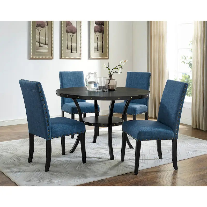 Ensembles de table et de chaises de salle à manger modernes du milieu du siècle, ensembles de table de salle à manger de cuisine de ferme avec clous en laiton et pieds en métal