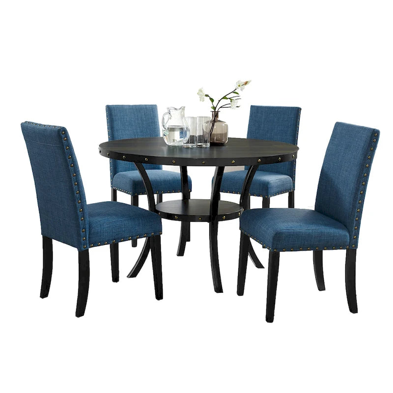 Ensembles de table et de chaises de salle à manger modernes du milieu du siècle, ensembles de table de salle à manger de cuisine de ferme avec clous en laiton et pieds en métal