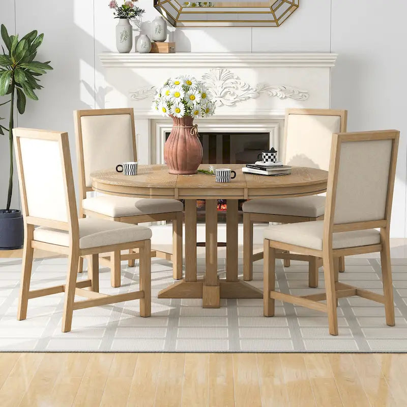 Ensembles de table et chaises de salle à manger rustiques, ensembles de table et chaises rondes extensibles avec plateau réglable pour salle à manger