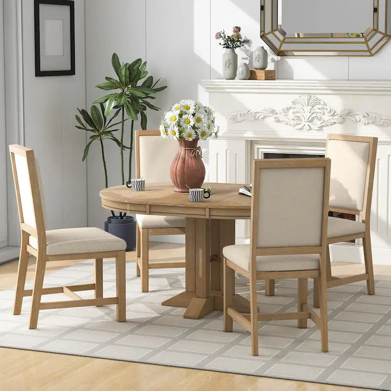 Ensembles de table et chaises de salle à manger rustiques, ensembles de table et chaises rondes extensibles avec plateau réglable pour salle à manger