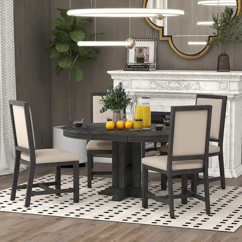 Ensembles de table et chaises de salle à manger rustiques, ensembles de table et chaises rondes extensibles avec plateau réglable pour salle à manger