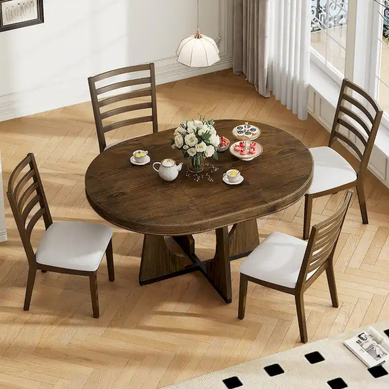 Ensemble de salle à manger 5 pièces extensible, table et chaises rondes rétro avec design géométrique pour cuisine et salle à manger