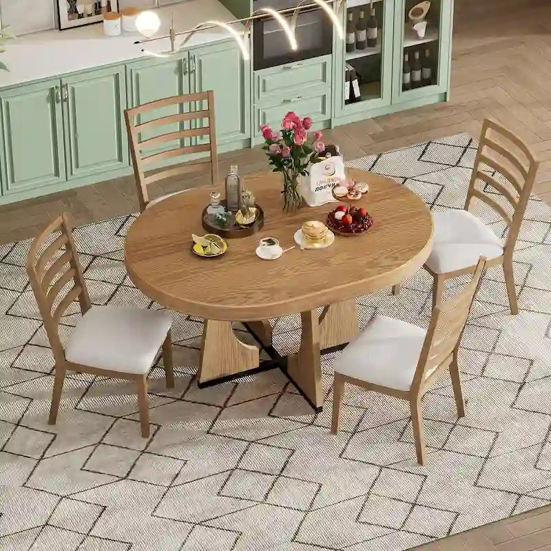 Ensemble de salle à manger 5 pièces extensible, table et chaises rondes rétro avec design géométrique pour cuisine et salle à manger