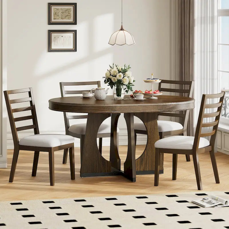 Ensemble de salle à manger 5 pièces extensible, table et chaises rondes rétro avec design géométrique pour cuisine et salle à manger