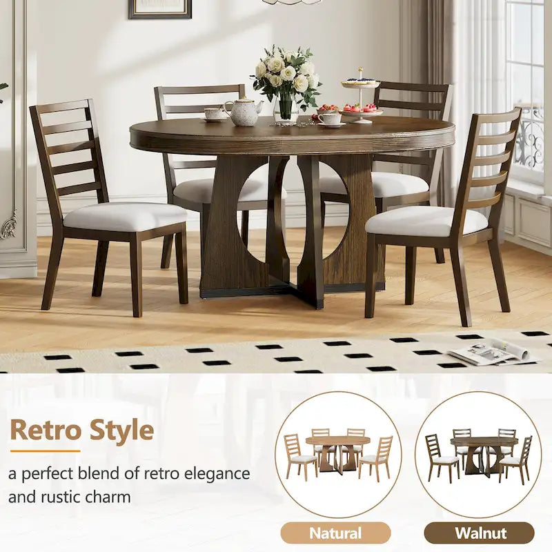 Ensemble de salle à manger 5 pièces extensible, table et chaises rondes rétro avec design géométrique pour cuisine et salle à manger