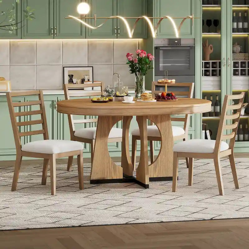 Ensemble de salle à manger 5 pièces extensible, table et chaises rondes rétro avec design géométrique pour cuisine et salle à manger