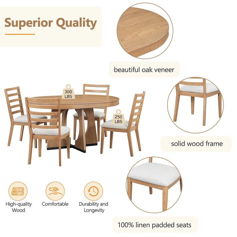 Ensemble de salle à manger 5 pièces extensible, table et chaises rondes rétro avec design géométrique pour cuisine et salle à manger