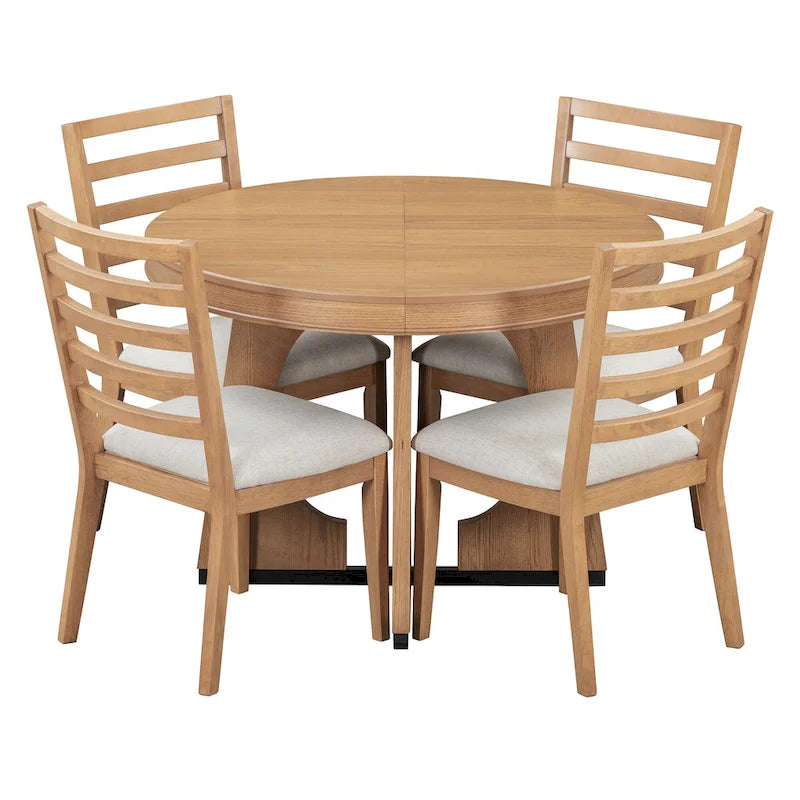 Ensemble de salle à manger 5 pièces extensible, table et chaises rondes rétro avec design géométrique pour cuisine et salle à manger