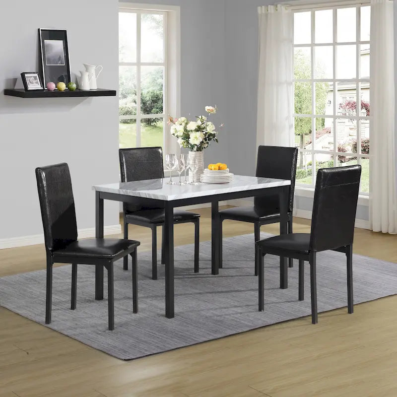 Ensemble table et 4 chaises de salle à manger, ensemble de meubles de salle à manger de cuisine avec table rectangulaire en faux marbre et 4 chaises