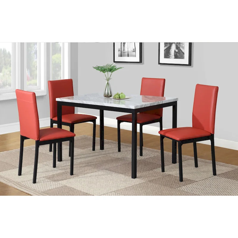 Ensemble table et 4 chaises de salle à manger, ensemble de meubles de salle à manger de cuisine avec table rectangulaire en faux marbre et 4 chaises