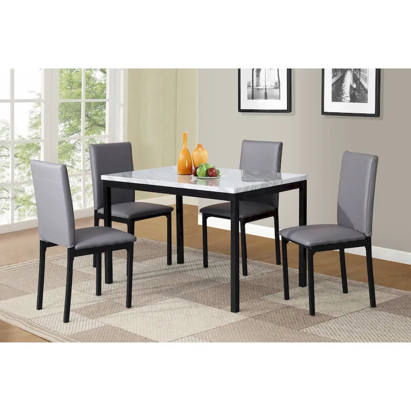 Ensemble table et 4 chaises de salle à manger, ensemble de meubles de salle à manger de cuisine avec table rectangulaire en faux marbre et 4 chaises