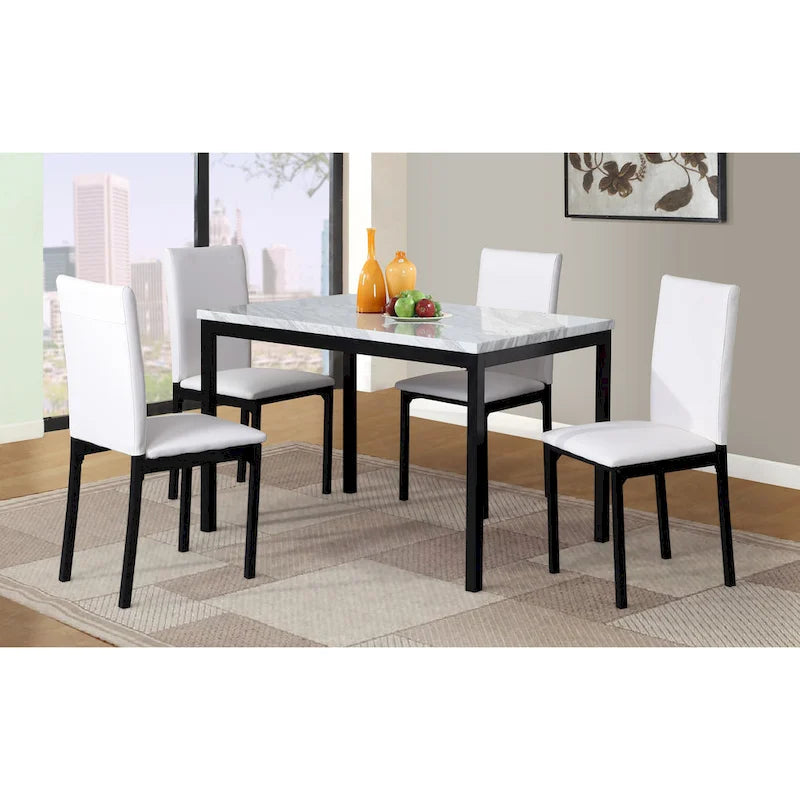 Ensemble table et 4 chaises de salle à manger, ensemble de meubles de salle à manger de cuisine avec table rectangulaire en faux marbre et 4 chaises