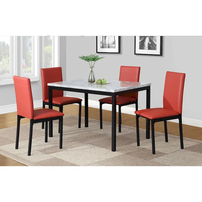 Ensemble table et 4 chaises de salle à manger, ensemble de meubles de salle à manger de cuisine avec table rectangulaire en faux marbre et 4 chaises