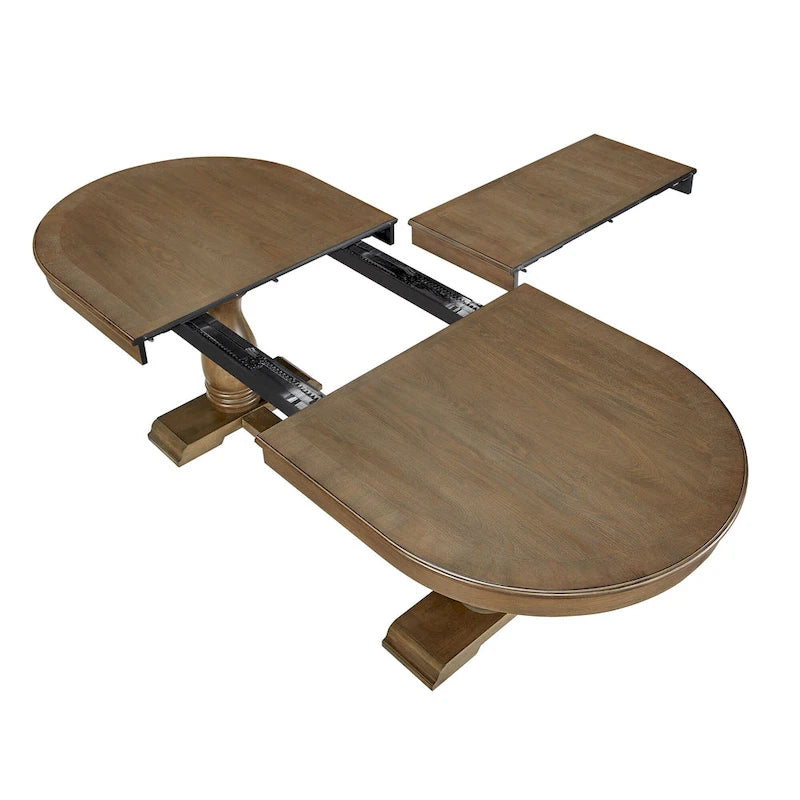 Ensemble de salle à manger 7 pièces en bois massif, ensemble de table de salle à manger extensible de cuisine avec table incurvée et 6 chaises rembourrées