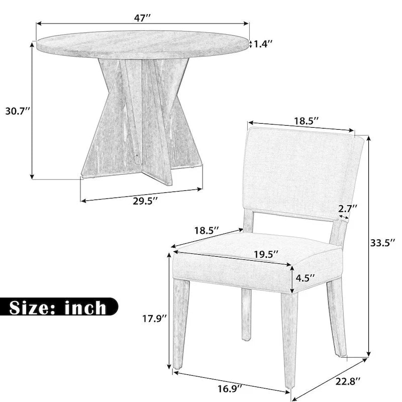 Ensemble de salle à manger rond d'extérieur 5 pièces en bois avec 4 chaises rembourrées