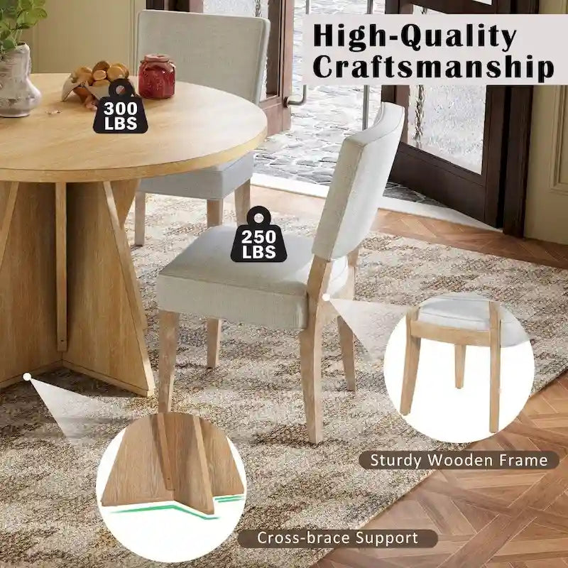 Ensemble de salle à manger rond d'extérieur 5 pièces en bois avec 4 chaises rembourrées