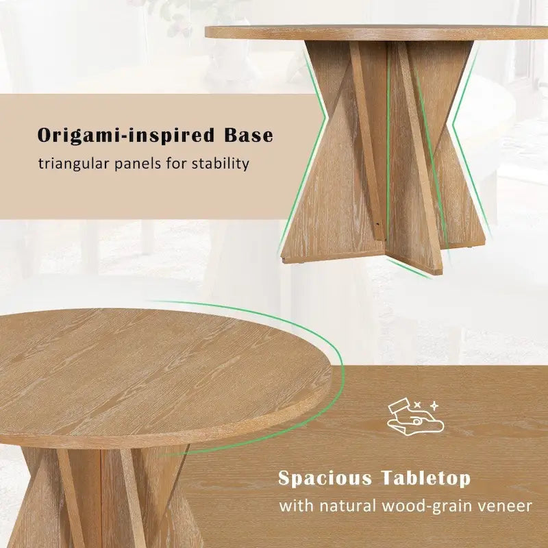 Ensemble de salle à manger rond d'extérieur 5 pièces en bois avec 4 chaises rembourrées