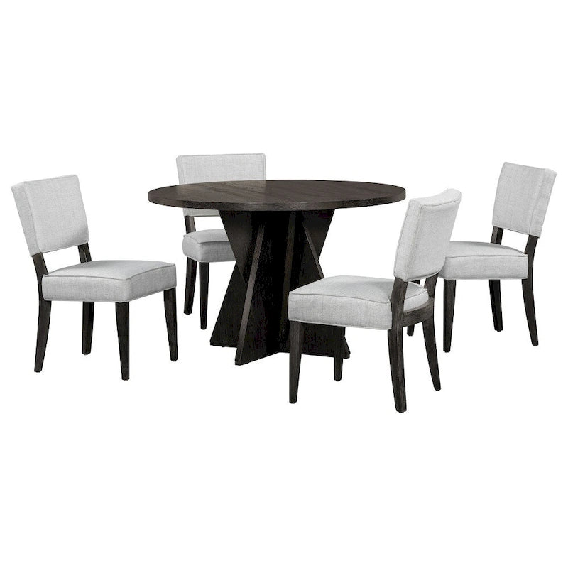 Ensemble de salle à manger rond d'extérieur 5 pièces en bois avec 4 chaises rembourrées