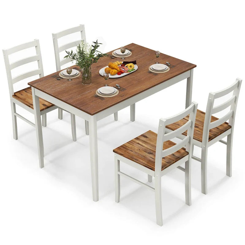 Costway Ensemble de salle à manger 5 pièces en bois massif Meuble de cuisine avec