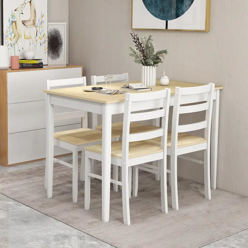 Costway Ensemble de salle à manger 5 pièces en bois massif Meuble de cuisine avec