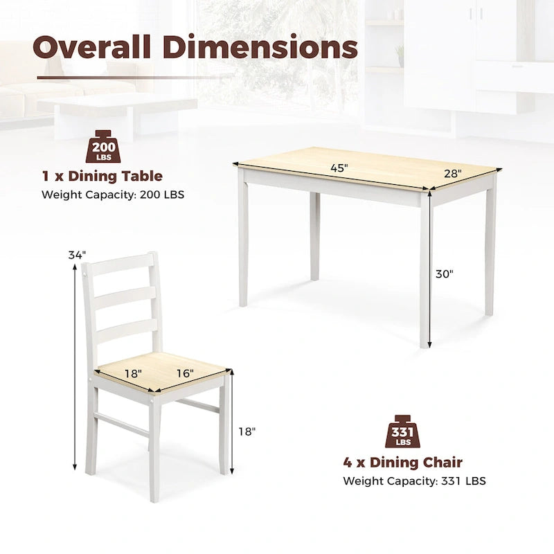Costway Ensemble de salle à manger 5 pièces en bois massif Meuble de cuisine avec