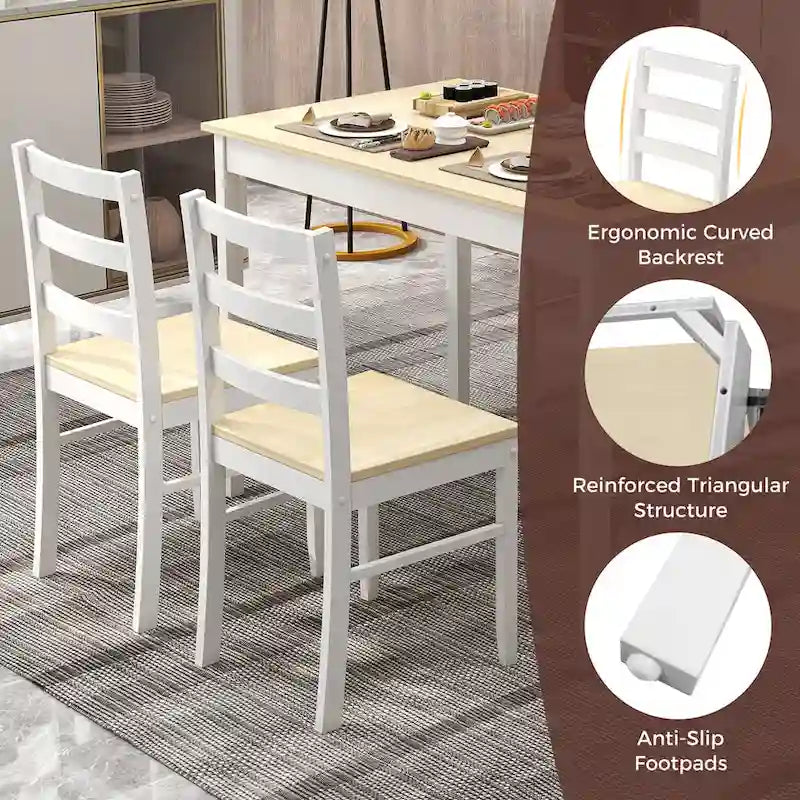 Costway Ensemble de salle à manger 5 pièces en bois massif Meuble de cuisine avec