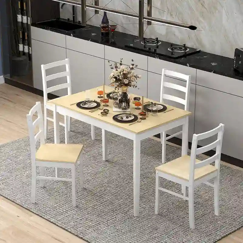 Costway Ensemble de salle à manger 5 pièces en bois massif Meuble de cuisine avec