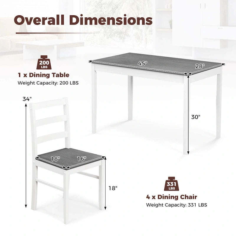 Costway Ensemble de salle à manger 5 pièces en bois massif Meuble de cuisine avec