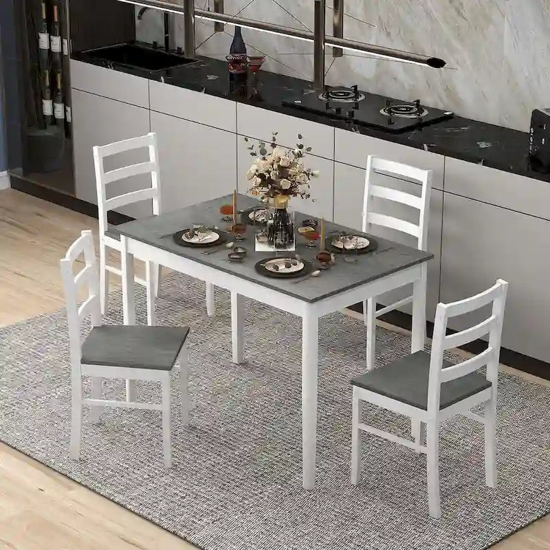 Costway Ensemble de salle à manger 5 pièces en bois massif Meuble de cuisine avec