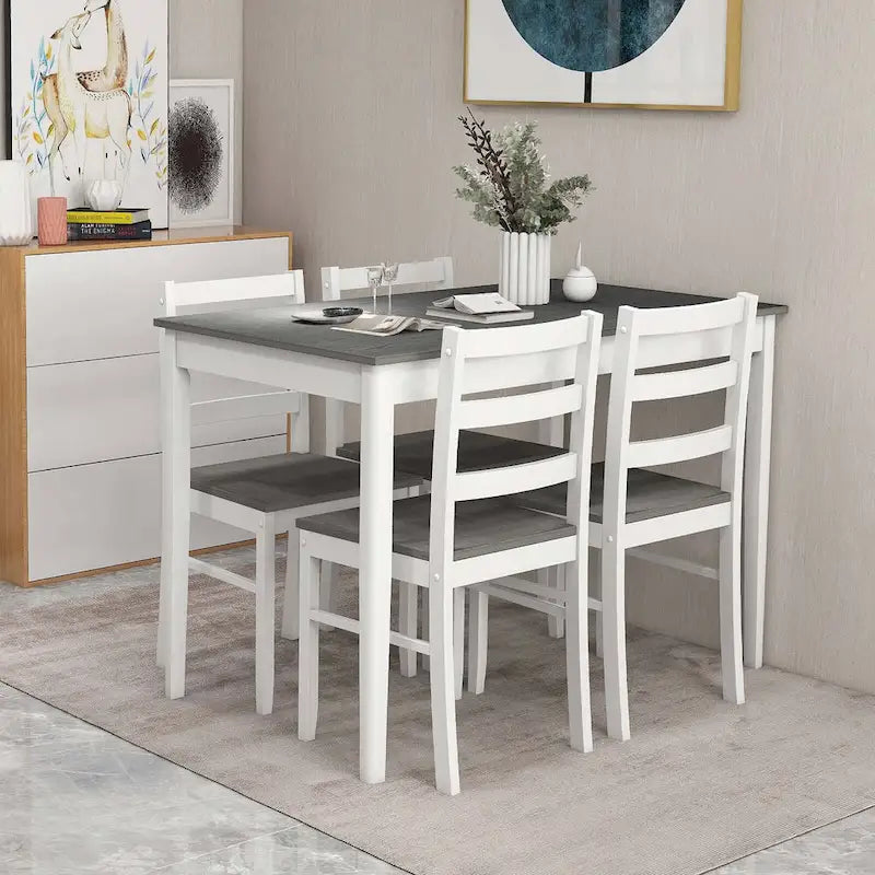 Costway Ensemble de salle à manger 5 pièces en bois massif Meuble de cuisine avec